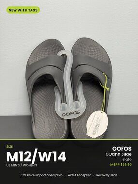 OOFOS OOahh Slide Slate Men's 12 Women's 14 Unisex Recovery Sandal NWT